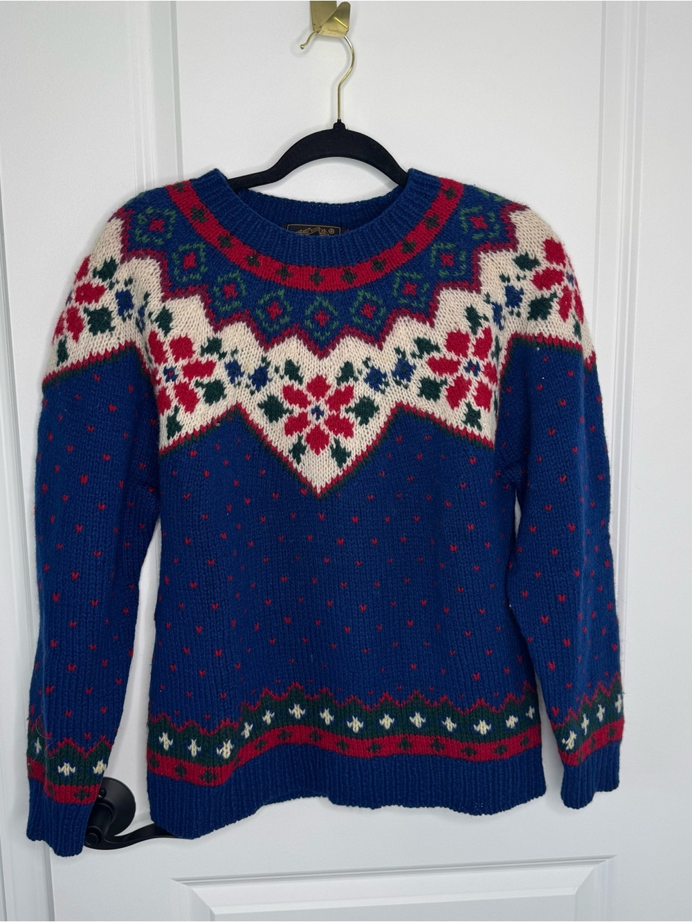 Eddie Bauer Fair Isle wool knit crewneck pullover sweater blue S